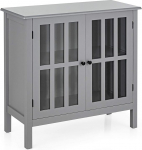 Tangkula Buffet Cabinet Storage Cabinet for Kitchen with 2 Glass Doors Liqueur Cabinet for Home Kitchen Dining Cabinet Curio Console Table (Grey)