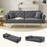 Kokkupandav diivan magamisfunktsiooniga, 2-kohaline diivanvoodi sametkangast, diivanvoodi 3 padjaga, 173 x 75 x 70 cm, multifunktsionaalne magamistool elutuppa, magamistuppa, k&uuml;lalistetuppa