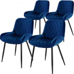 ML-Design 4 s&ouml;&ouml;gitooli komplekt selja- ja k&auml;etugedega, tumesinine, sametist iste, metalljalad, k&ouml;&ouml;gitoolid, elutoa toolid, polsterdatud toolid, toolid, toolid