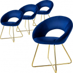 ML-Design S&ouml;&ouml;gitoatoolid, 4 tooli, komplekt, sinine, samet, elutoa toolid &uuml;mmarguse seljatoega, polsterdatud tool kuldsete metalljalgadega, ergonoomiline s&ouml;&ouml;gilaua tool, k&ouml;&ouml;gitool, kausitooli,