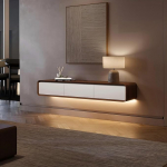 POVISON TV kabinet h&otilde;ljuv 160 cm koos LED kaasaegne valge ja p&auml;hklipuust massiivpuust 3 sahtlit TV Lowboard riputades koos kaablijuhtimisega T&auml;ielik m&ouml;&ouml;bel koos hoiuruumiga elutuppa
