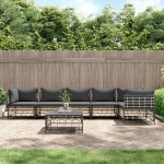 3-TLG. Garten-Lounge-Set mit Kissen Anthrazit Poly Rattan f&uuml;r Terrasse, Outdoor-Lounge-Set Poly Rattan als Gartenm&ouml;bel-Set Anthrazit