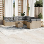 10-teilige Garten Sofagarnitur mit Kissen Schwarz Poly Rattan und Stauraum, Gartenm&ouml;bel Set als modulares Garten Sofa f&uuml;r Terrasse und