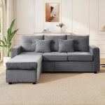[5-Kissen-Supreme-Set] Moderne LED-Sofakombinatsioon mit wolkenartigem Sitzgef&uuml;hl: 3-Sitzer-Sofa + &uuml;bergro&szlig;er Abnehmbarer Ottoman,Hochbelastbares modulares Wohnzimmerm&ouml;bel in L-Form