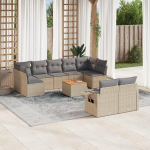 Modulares Gartensofa komplekt 10-TLG. Beige Poly Rattan mit Kissen und Ablage als Garten Sofagarnitur