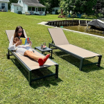 Purple Leaf 2-kohaline kokkupandav alumiiniumist tekstiilist aiatool ratastega reguleeritav basseinilaud v&auml;ljas mobiilne ilmastikukindel maksimaalne koormus 150 kg, beež