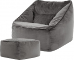 Icon Natalia Bean Bag tool koos tugitooliga t&auml;iskasvanutele, tumehall, kohev sametkangas, hiiglaslik sametist Bean Bag t&auml;iteainega, Bean Bag tool, mugav tool elutuppa, lounge, magamistuppa, kontorisse.