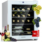 Klarstein Shiraz Wine Fridge Freestanding, v&auml;ike joogik&uuml;lmik veinile, proseccole ja &otilde;llele, 1 tsooniline veinik&uuml;lmik klaasukse ja puutetundliku juhtpaneeliga, v&auml;ike k&uuml;lmik, 5-18&deg;C, 16 pudelit.