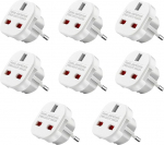 Adapter UK-EL, 8 reisiadapteri pakett UK-EL, Adapter UK-DE, Inglismaa-Deutschmaa pistik, UK reisiadapter ohutuslukuga Prantsusmaale, Iirimaale, Hollandile, Poolale, Rootsile.