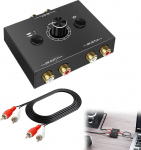 RCA Audio Switcher 2(1)-In-1(2)-Out kahesuunaline RCA k&otilde;larivahetuskast koos helitugevuse reguleerimise nupuga Mute ja v&auml;lise toite puudumisega - must