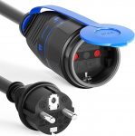 hb-digital 10 m pikenduskaabel toitekaabel lukustuss&uuml;steemiga v&auml;litingimustes kasutamiseks, 250 V / 16 A, 3500 W, HO7RN-F 1,5 mm&sup2;, IP44, kaitsekontaktpesa ja pistik - must