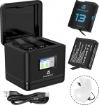Homesuit Hero 13 aku 2300 mAh ja LCD 3-kanaliline USB laadija GoPro Hero 13 Black Enduro aku C-t&uuml;&uuml;pi PD3.0 laadijaga (2 tk)