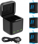 TELESIN 3 Pack akud ja 3 kanaliga laadija GoPro Hero 11 Hero 10 Hero 9 Black kiirlaadimise aku hoiukott koos aku ja USB Type-C kaabliga GoPro 11 10 9 Black akulaadija jaoks