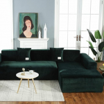 Sektionalsofabez&uuml;ge, L-Form, super dehnbar, 1 St&uuml;ck, Sofa-Schonbezug f&uuml;r 4-Sitzer, Sektional-Chaiselon-Schonbezug mit Bez&uuml;gen f&uuml;r Haustiere und Kinder, Schwarzgr&uuml;n
