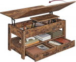 VASAGLE Couchtisch, h&ouml;henverstellbarer Wohnzimmertisch, Gaszylinder, 2 Schubladen und 3 F&auml;cher und der Tischplatte, Kaffeetisch, 1 offenes Fach, f&uuml;r Wohnzimmer, Homeoffice, vintagebraun LCT254K201
