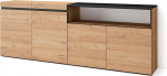 Skraut Home Sideboard, Highboard, kapp, riidekapp, 200 x 75 x 35 cm, 4 ust, elutuba, k&ouml;&ouml;k, kaasaegne stiil, tammepuust must