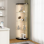 Eck-Vitrine mit LED-Licht und T&uuml;r, 4 Ebenen, Glasvitrine mit Schloss, Aufbewahrungsschrank f&uuml;r Neugier, B&uuml;cherregal f&uuml;r Wohnzimmer und Schlafzimmer
