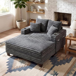 Generisch XL Chaise Longue diivan 163 cm, suur diivan lamamisfunktsiooniga elutuppa ja lugemisnurka, diivanvoodi, &uuml;ksikud toolid, 2 joogihoidjaga ja 4 k&uuml;ljega l&otilde;&otilde;gastav tool