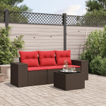 3-teiliges Gartensofa-Set mit Kissen aus schwarzem Polyrattan, modulares PE Rattan Sofa Set f&uuml;r Terrasse und Garten