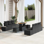 9-teiliges Gartensofa-Set mit Stauraum in Schwarz aus Poly Rattan inklusive Kissen als Outdoor-M&ouml;bel