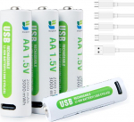 AA Akku Aufladbare Lithium AA Batterien 2000mAh 1.5V 3000mWh USB C Wiederaufladbare Batterien AA mit 4-in-1 USB-C Ladekabel, 4 St&uuml;ck