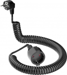Maanduskontaktide spiraalne pikendus, 3 m veniv spiraalkaabel koos maanduskontaktide m&auml;hise ja maanduskontaktide &uuml;henduskohaga, (230 V/16 A) PVC pikenduskaabel, IP20, must