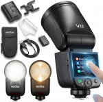 Godox V1 MID F kaamera v&auml;lklambi FUJIFILM, 55Ws &uuml;mmarguse peaga kiirsignaal, 24 mm optika, 650+ v&auml;lklambi, TTL/HSS 1/8000s, &uuml;hildub X100VI GFX100RF XS20 XS10 XT30 II XT5 XM5 GFX50S GFX50R X-T4 X-T3 X-E4 X-X-X-e5ga
