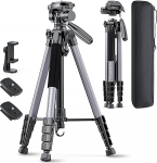 POLAM-FOTO Camera Tripod, 188 cm, Travel Tripod with Carry Bag, Tripod Heads, Aluminum for Mirrorless Camera/DSLR/Phone/Camcorder, Heavy Duty Stand, (Weight 1.27 kg, Load 3.99 kg) Grey