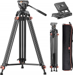 COMAN 186 cm Tripod Camera - Aluminium with Camera Tripod 360&deg; Flexible Pan & +90&deg;/-75&deg; Tilt, Video Tripod Compatible with DJI Rs Heads, Manfrotto, Max Load 10 kg