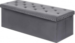 PINPLUS Bench with Storage Space, Foldable Stool Chests, Folding Bench, Lid with Velvet Cover for Hallways, Living Rooms, 110 x 40 x 40 cm, Grey
