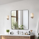 VEVOR Wall Mirror Makeup Mirror Bathroom Mirror 915 x 915 x 25 mm Black Aluminium Alloy Frame Mirror with Z-shaped Bracket for Bathroom Bedroom Living Room