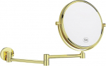 Nicesail Magnifying Mirror for Bathroom, 10x Make-Up Mirror, Gold Shiny Cosmetic Mirror, Wall Mounted, Extendable Shaving Mirror with Magnification, Brass Mirror, Double-Sided, Diameter 20 cm