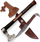 CraftTal - Viking kirves ja rabane pea nuga 2-in-1 komplekt kirves-kirves kvaliteetne viking kirves k&auml;sitsi sepistatud v&auml;ljas elluj&auml;&auml;mise kirves nahast kaitsega