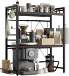 NETEL Reguleeritav mikrolaineahju riiul, 3 tasandit, mikrolaineahju kohal, k&ouml;&ouml;giriiul t&ouml;&ouml;pinnale, pagaririiul, must, pikendatav 40-60 cm