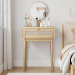 Semiocthome v&auml;ike meigilaua koos peegliga, Country Style Compact Dressing Table koos rotangist sahtliga, 50cm s&uuml;gav suur garderoobilaud magamistuppa