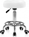 Veerev tool PU nahast &uuml;mmargune polsterdatud t&ouml;&ouml; tool reguleeritava k&otilde;rgusega rattad koos jalatoega 360 &deg; p&ouml;&ouml;rlemine p&ouml;&ouml;rlev tool kandev&otilde;ime 150 kg spa joonistamise salong t&ouml;&ouml; kontor Tattoo tool (valge)