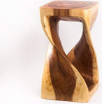 Twisted Wooden Stool, Flower Column, Pedestal, Side Table, Bedside Table, Solid Wood Flower Stand, 50 x 28 x 28 cm
