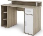 byLIVING DIEGO Desk / Work Table with Lots of Storage Space in Sonoma Oak Wood Effect / Fronts in White / Computer Table / 1 Drawer, 1 Door, 3 Open Compartments / 120 x 88 x 55 cm (W x H x D)