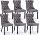 SoarFlash 6-st hallist veluurist s&ouml;&ouml;gitoolist koosnev komplekt, millel on polsterdatud seljatugi, n&ouml;&ouml;bid, n&ouml;&ouml;pidega kaunistus, dekoratiivne seljar&otilde;ngas ja puidust jalad.