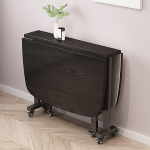 Faltbarer Klapptisch, platzsparender Holztisch mit Rollen, verstellbares Schmetterlings-Design, runde Kanten, schwarzes Finish (100 x 60 cm)
