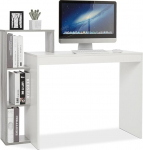 Mondeer Small Desk, Modern Computer Desk with 3-Tier Shelf, Space Saving, 110 x 40 x 92 cm, Suitable for Home Office, Study, Small Space, White and Grey