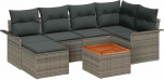 Rantry 7-teiliges Garten-Sofa-Set mit Kissen Grau Poly-Rattan Akazie Gartenlounge Model3347349