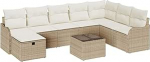 Model3359040 9-osaline aia diivan komplekt koos pehmendusega Beige Poly Rattan 2-kohaline aia diivan koos pehmendusega Beige Poly Rattan Garden Lounge