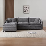 Sofa mit Schlaffunktion, Ecksofa Polsterm&ouml;bel, Sofa 4 Sitzer, Sofa mit Fu&szlig;st&uuml;tze, L-Form Couch, Schlafsofa f&uuml;r Wohnzimmer, Chenille-Stoff, 276x75x89 cm (Grau)