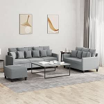 Gecheer 3-TLG. Sofagarnitur mit Kissen Hellgrau Stoff, Moderne Couch Polstersofa f&uuml;r Wohnzimmer Schlafzimmer Spielzimmer3201672