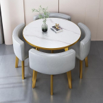 Kompaktes Nisttisch- und Stuhl-Set, 4 stapelbare St&uuml;hle mit rundem Empfangstisch, vielseitige Meeting- und Verhandlungsm&ouml;bel f&uuml;r kleine R&auml;ume, ideal f&uuml;r Esszimmer und B&uuml;ro