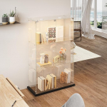 YLSZHY klaasist vitriinkapp 2 uksega ja LED-valgustusega, lukustatav kollektsiooni vitriinkapp 3 tasandiga, iseseisev raamaturiiul elutuppa, magamistuppa (3 korrust, 2 LED-A, must)