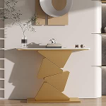 Schmaler Konsolentisch im Industriestil, Langer Sofatisch aus Holz mit geometrischem Metallrahmen, stilvoller Eingangstisch f&uuml;r Wohnzimmer und Flur (Gold, 31,5 x 12 Zoll)