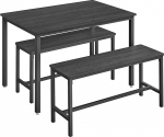 VASAGLE s&ouml;&ouml;gilaud koos 2 pingiga, 3 tk, k&ouml;&ouml;gilaud 70 x 110 x 75 cm, 2 pinki kumbki 30 x 97 x 50 cm, terasraam, tuhkmust tint must KDT070B21