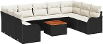 10-teiliges Garten Sofa Set mit Kissen Schwarz Poly Rattan Akazie, 2-Sitzer Garten Sofa mit Kissen Schwarz Poly Rattan Gartenlounge Model3347495